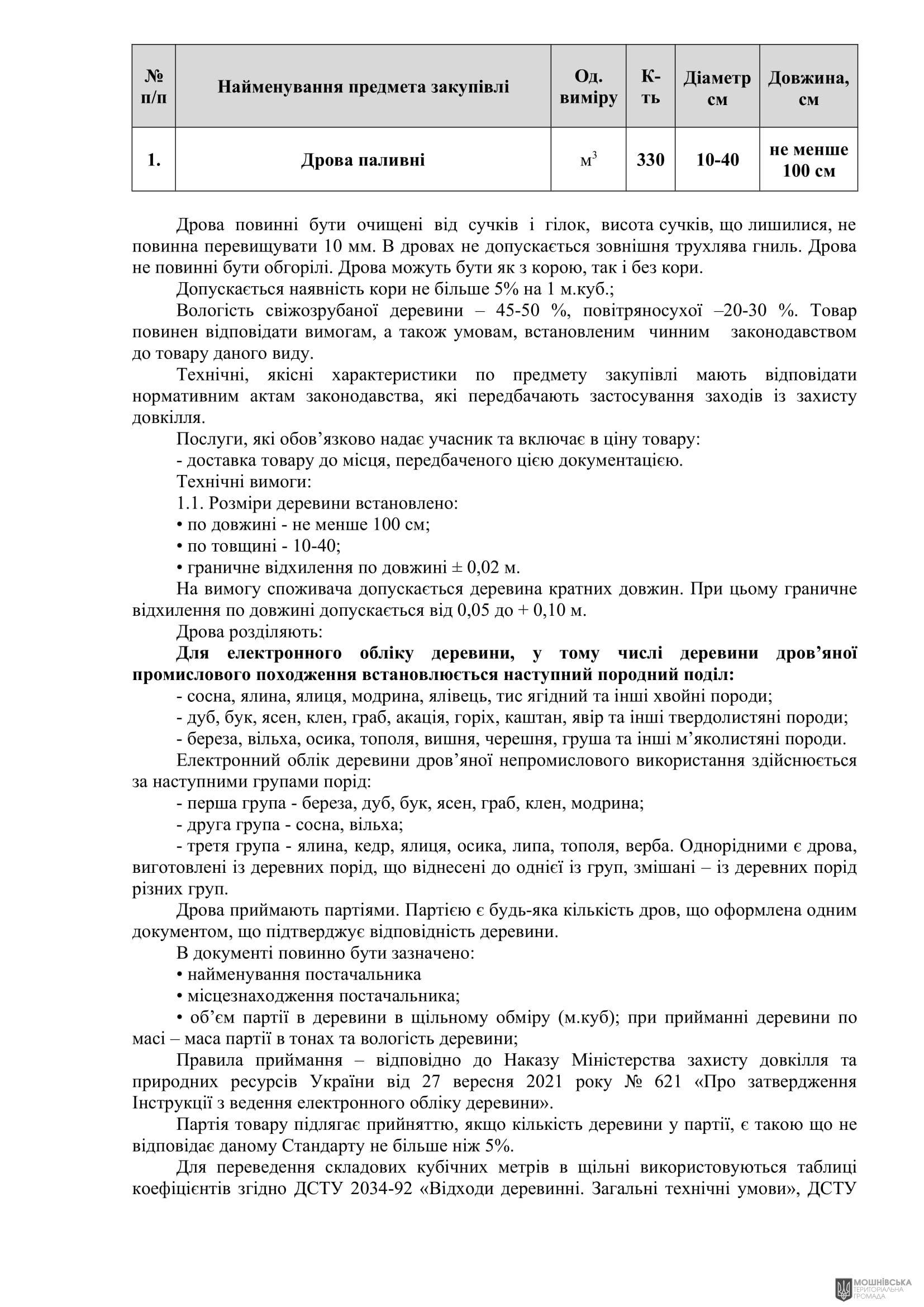 ОБҐРУНТУВАННЯ технічних та якісних характеристик закупівлі дрова паливні, розміру бюджетного призначення, очікуваної вартості предмета закупівлі ОБҐРУНТУВАННЯ технічних та якісних характеристик закупівлі дрова паливні, розміру бюджетного призначення, очікуваної вартості предмета закупівлі