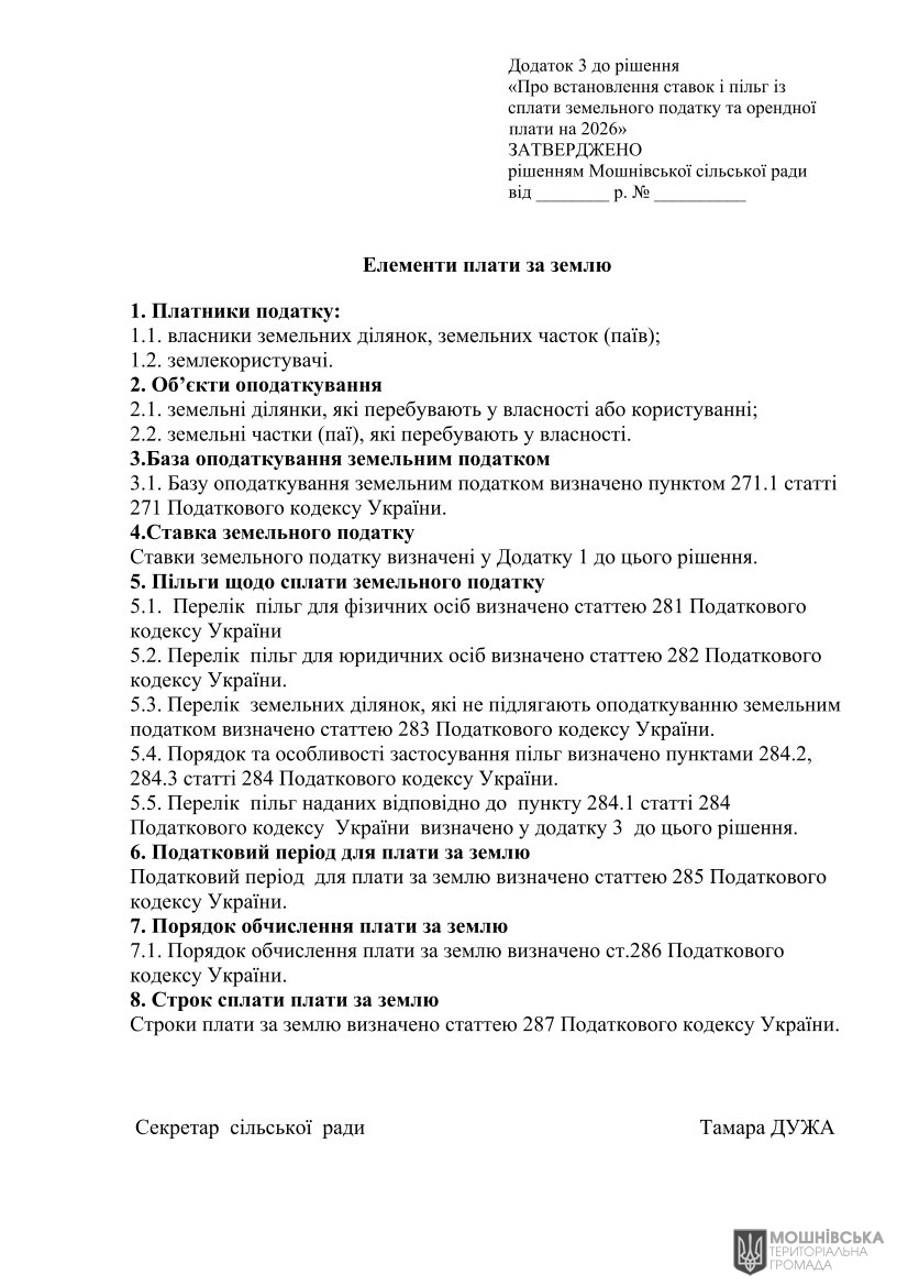 Проєкт рішення «Про встановлення ставок і пільг із сплати земельного податку та орендної плати на 2026 рік» Проєкт рішення «Про встановлення ставок і пільг із сплати земельного податку та орендної плати на 2026 рік»